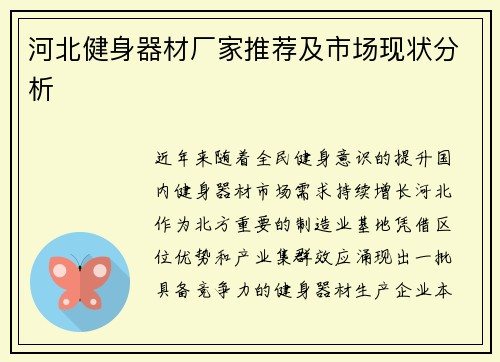 河北健身器材厂家推荐及市场现状分析